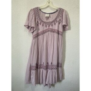 Knox‎ Rose Purple Empire Waist Dress With Embroidery Size S (K142)